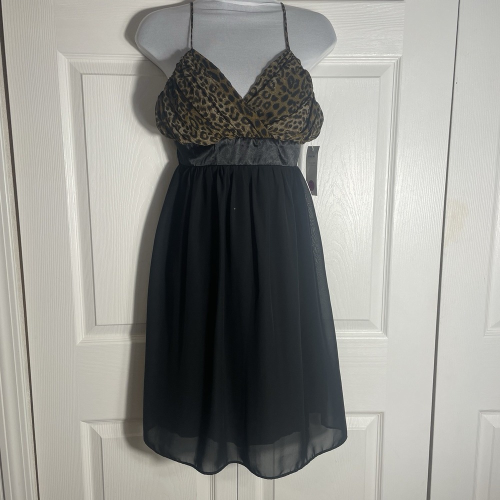 Vintage Y2K Alyn‎ Paige NY Babydoll Cocktail Dress Junior 5/6 Black Animal Print